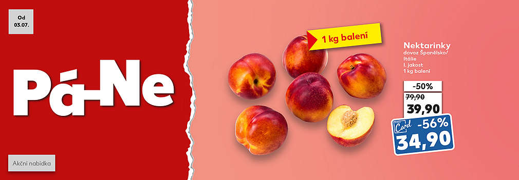 Super prodloužený víkend: Nektarinky, 1 kg balení se slevou -56% za 34,90 Kč s Kaufland Card