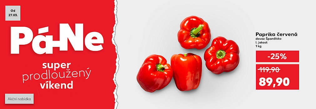 Super prodloužený víkend: paprika červená se slevou -25 % za 89,90 Kč