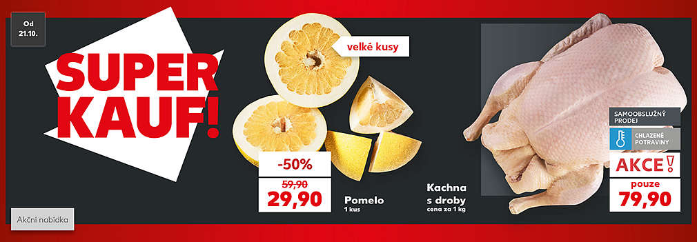Superkauf nabídka: pomelo se slevou -50 % za 29,90 Kč a kachna s droby v akci pouze za 79,90 Kč