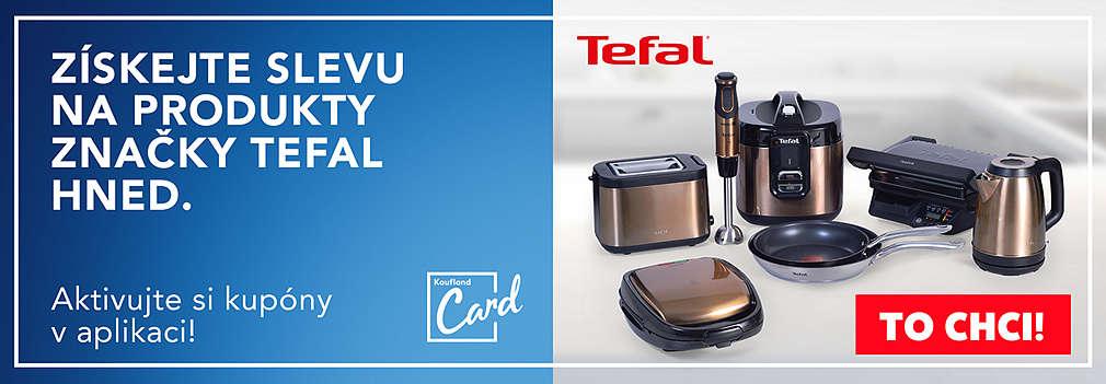 produkty značky Tefal ve slevě s Kaufland Card: tyčový mixér, pánev, topinkovač, hrnec, pánve, gril a další