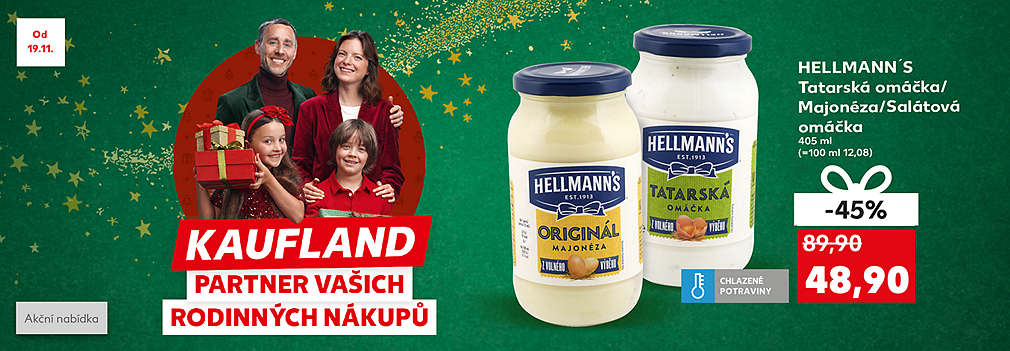 Kaufland - partner vašich rodiných nákupů: Hellmann´s Tatarská omáčka/Majonéza/Salátová omáčka 405 ml se slevou -45 % za 48,90 Kč