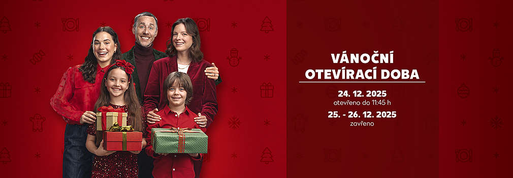 Vánoční otevírací doba 24.12.2025 otevřeno do 11:45 a 25.-26.12.2025 zavřeno 