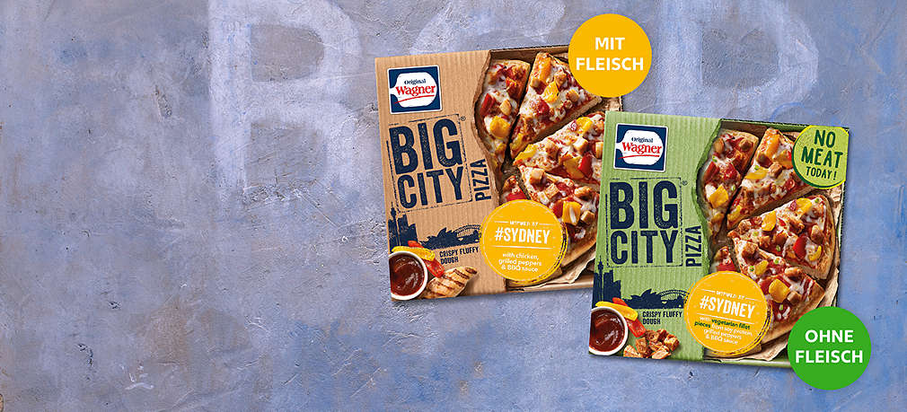 ORIGINAL WAGNER Big City Pizza; Störer: ohne Fleisch; Störer: mit Fleisch