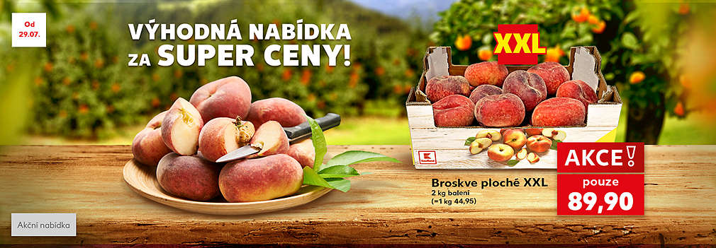 Výhodná nabídka za super ceny: Broskve ploché XXL 2 kg balení v akci pouze za 89,90 Kč