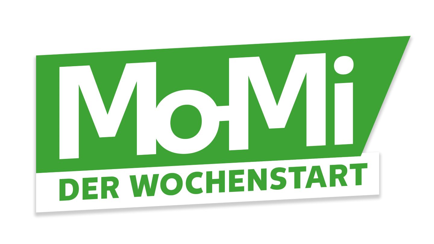 blauer Hintergrund; Schriftzug: Mo-Mi Der Wochenstart