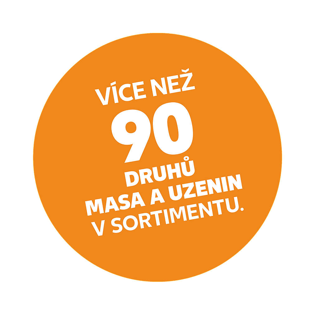 Červená přelepka: Více než 90 druhů masa a uzenin v sortimentu.