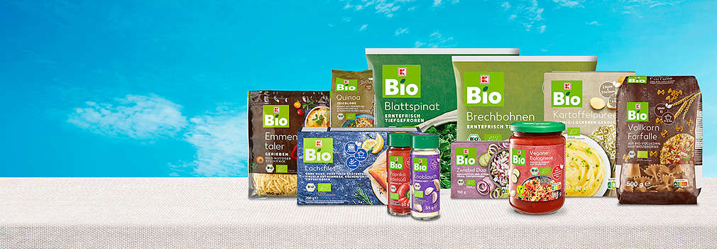 Produktová řada K-Bio výrobků vhodných k přípravě večeře.