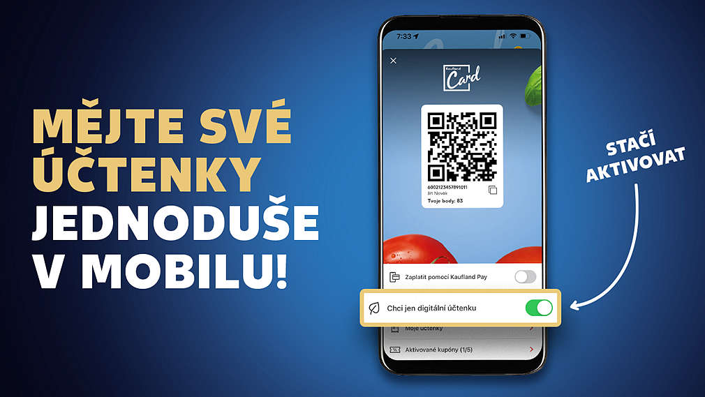 Účtenky v mobilu, aplikace Kaufland Card, mobil