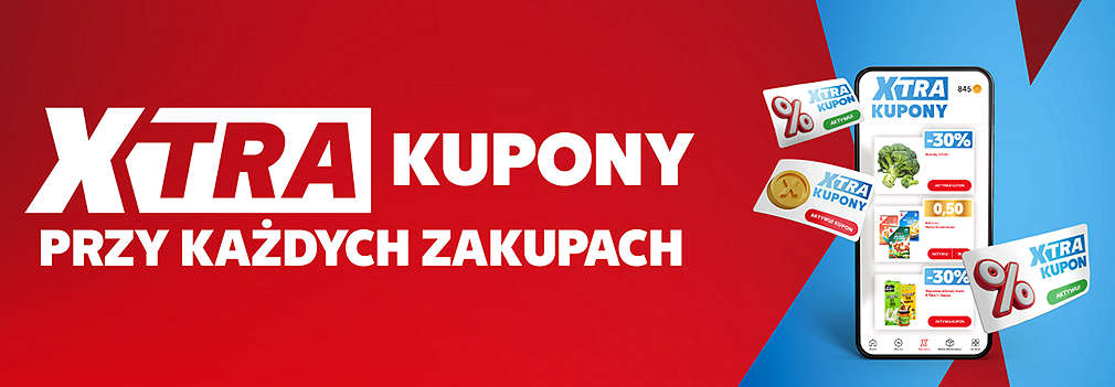 Grafika z telefonem i napisami o kuponach Kaufland Card XTRA