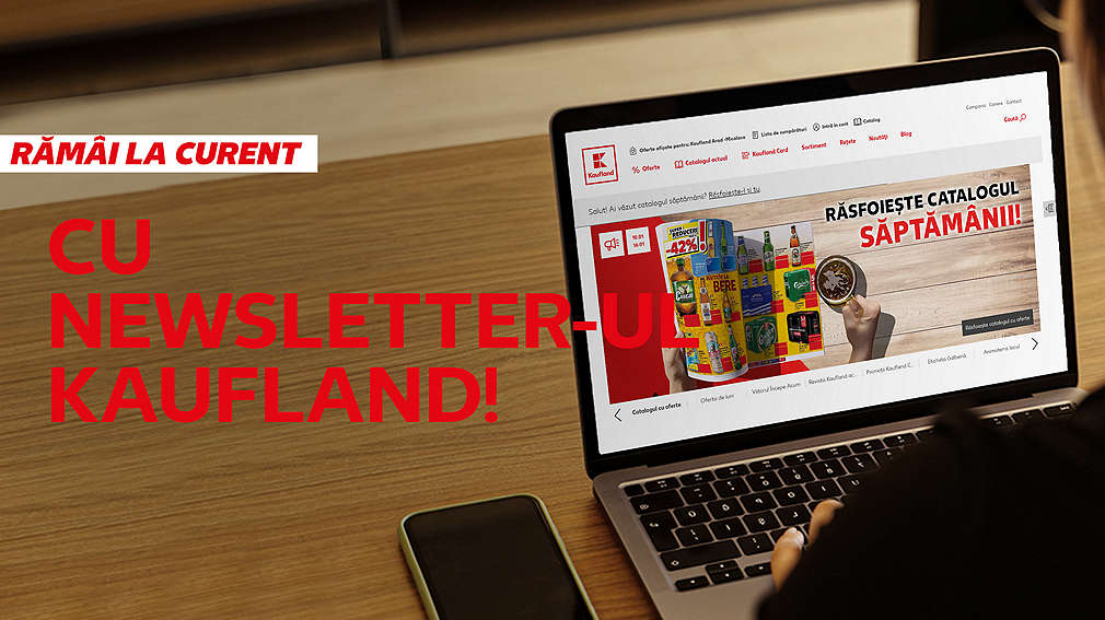 In a laptop you can see an opened Kaufland newsletter with various offers.