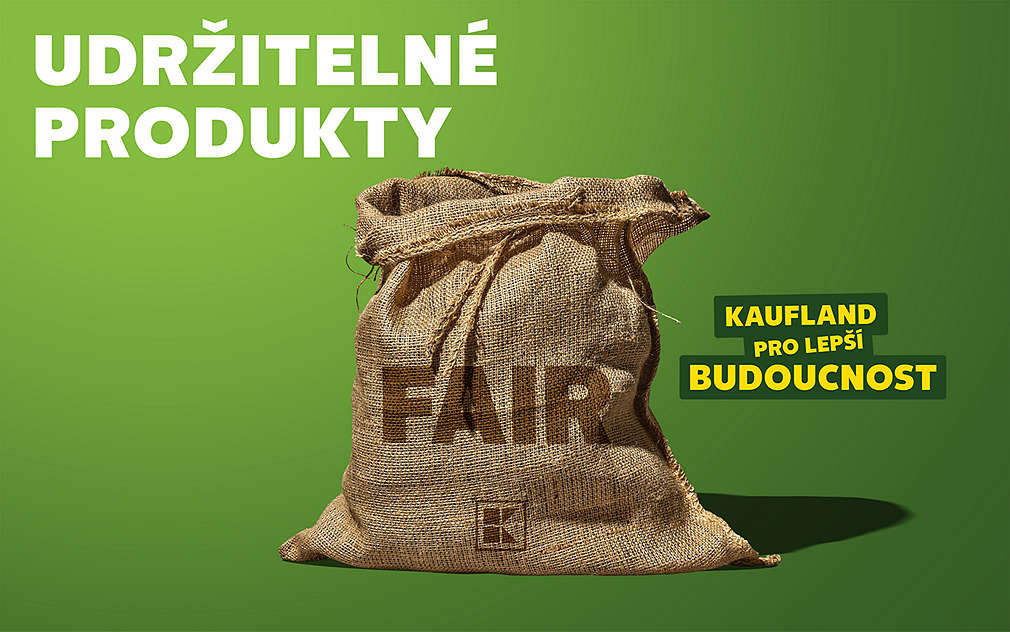 Hnědý látkový pytel s nápisem fair