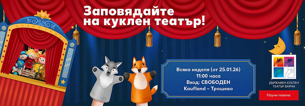 Изображение на рекламен афиш за детски куклен театър в Kaufland Варна Трошево
