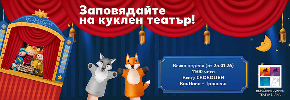 Изображение на рекламен афиш за детски куклен театър в Kaufland Варна Трошево