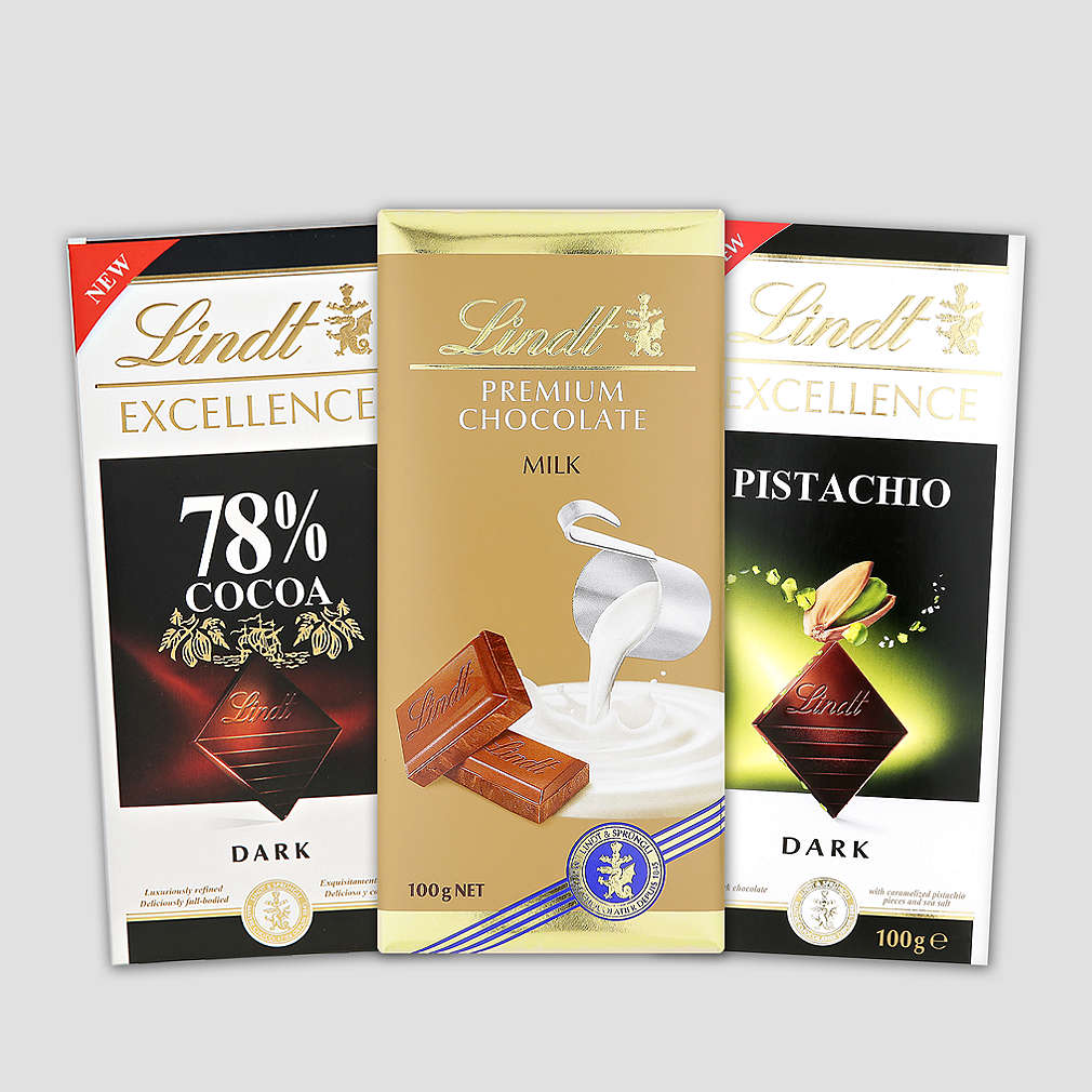Sleva 30 % za 1 bod na různé druhy čokolád značek Lindt Excellence a Gold s šedým pozadím