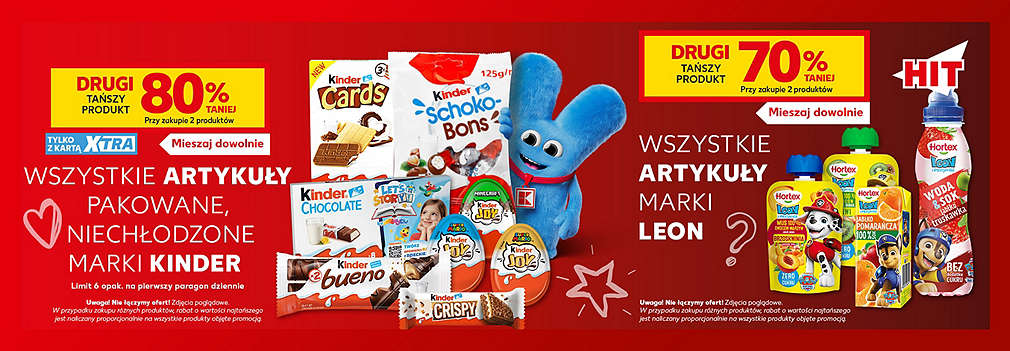 słodycze Kinder i napoje marki Leon