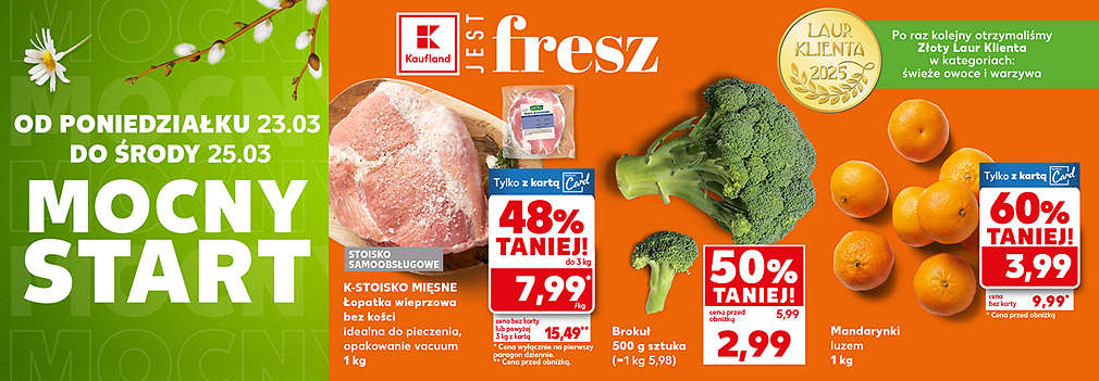 Łopatka, brokuł i mandarynki