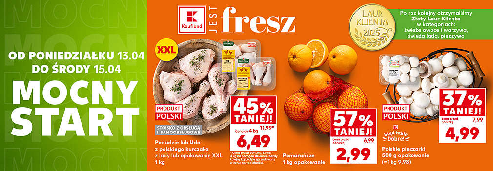 udka kurczaka, pomarańcze, pieczarki