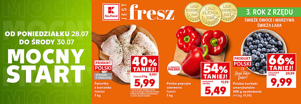 ćwiartki z kurczaka, papryka, borówki w promocyjnych cenach
