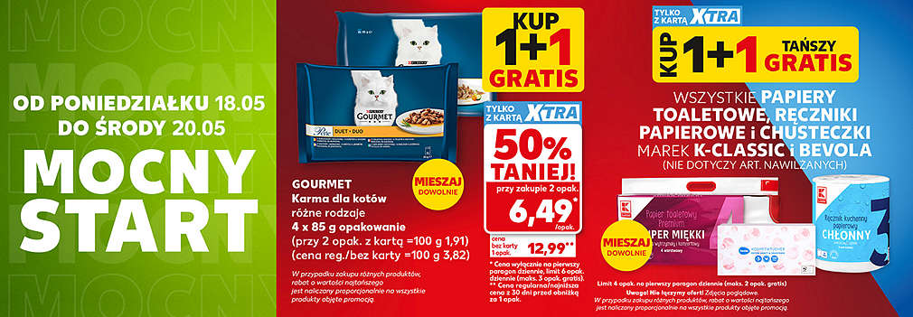 karma dla kotów i promocja na papier i chusteczki
