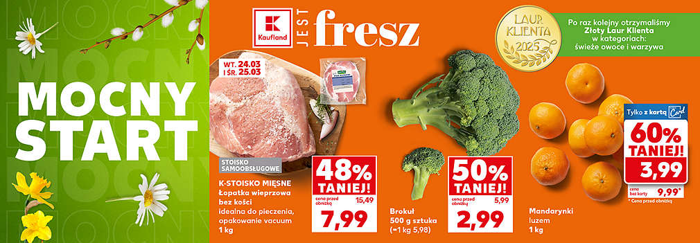 Łopatka, brokuł i mandarynki