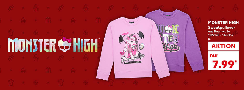 MONSTER HIGH Sweatpullover, aus Baumwolle, 122/128 - 146/152, verschiedene Motive; für 7.99* Euro