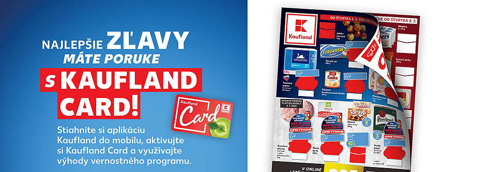 Prezrite si aktuálny leták Kaufland platný od štvrtka 5. 3. 2026! Objavte super výhodné ponuky s vernostnou kartou: bravčové pliecko, toaletný papier Harmony, sladené mlieko Salko či bonboniéru Toffifee za skvelé ceny.