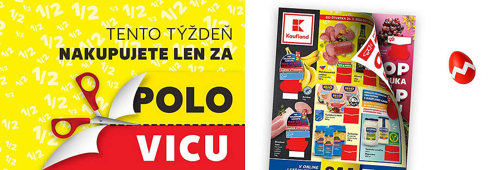 Šetrite s Kauflandom pred Veľkou nocou! Prezrite si aktuálny leták platný od štvrtka 26. 3. 2026. Využite akciu „Za polovicu“ na banány, olivový olej, tuniaka Rio Mare, cestoviny, tatársku omáčku a ďalšie skvelé ponuky.