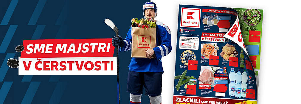 Hokejová sezóna v plnom prúde! Prezrite si aktuálny leták Kaufland platný od štvrtka 14. 5. 2026. Nakúpte čerstvé čučoriedky, slovenské uhorky, špekačky na gril či bravčové stehno za víťazné ceny. Podporte našich hokejistov s kvalitnými potravinami.