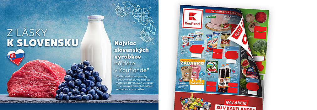 Podporte domácich producentov! Prezrite si aktuálny leták Kaufland platný od štvrtka 21. 5. 2026. Nakúpte slovenské jogurty, Horalky, Kofolu, Encián či Dyňu červenú za skvelé ceny. Objavte najširšiu ponuku slovenských výrobkov na trhu.