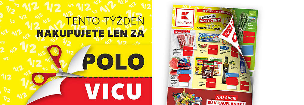 Striháme ceny napoly! Prezrite si aktuálny leták Kaufland platný od štvrtka 28. 5. 2026. Nakúpte tavený syr Sýrokrém XXL, cereálie Nestlé, olivový olej, trvanlivé mlieko Laktos so zľavou až do -50 %.