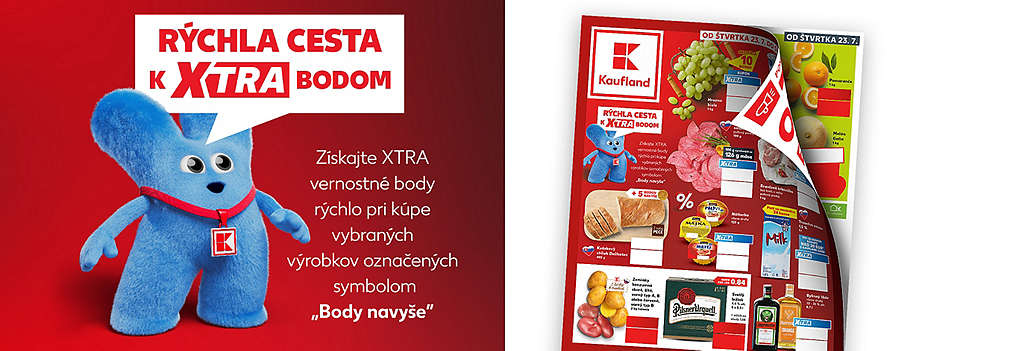 Prelistujte si najnovší leták Kaufland platný od štvrtka 23. 7.! Objavte rýchlu cestu k XTRA bodom a získajte vernostné body navyše pri kúpe vybraných výrobkov. Pripravte sa na výhodné nákupy a ušetrite na bohatej ponuke čerstvých potravín, nápojov a ďalšieho tovaru.