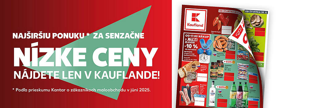 Prelistujte si najnovší leták Kaufland platný od štvrtka 20. 8.! Najširšiu ponuku zaádzačne nízke ceny nájdete len u nás. Využite aj skvelú akciu na večerný nákup – od 17:00 získate zľavu -10 % na celý nákup s Kaufland Card XTRA. Pripravte sa na výhodné nákupy a ušetrite ešte viac!
