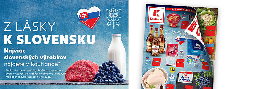 Objavte aktuálny leták Kaufland platný od štvrtka 8. 1. 2026! Pod bannerom „Z lásky k Slovensku“ nájdete najširšiu ponuku domácich produktov vrátane Tresky Exklusiv, mlieka, masla Rajo a čerstvého slovenského mäsa.