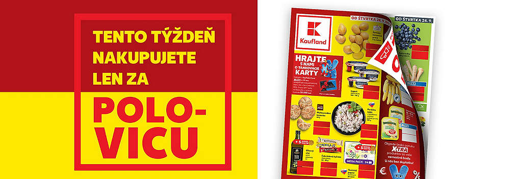 Prelistujte si najnovší leták Kaufland platný od štvrtka 24. 9.! Tento týždeň u nás nakupujete obľúbené produkty len za polovicu. Zapojte sa tiež do súťaže, hrajte s nami o tankovacie karty a ušetrite pri vašom rodinnom nákupe na maximum!