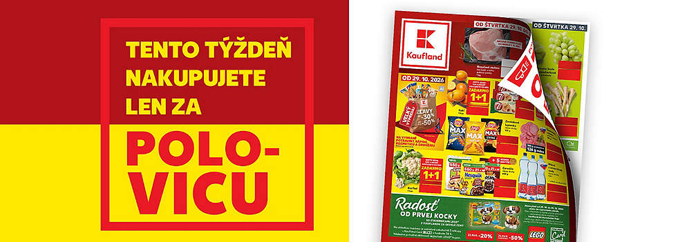 Prelistujte si najnovší leták Kaufland platný od štvrtka 29. 10.! Tento týždeň u nás nakupujete mimoriadne výhodne, pretože vybrané produkty získate len za polovicu. Objavte fantastické polovičné zľavy na stovky obľúbených výrobkov, prelistujte si našu bohatú akciovú ponuku a ušetrite pri každom rodinnom nákupe na maximum!