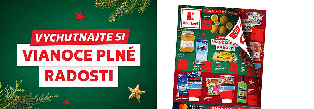 Prezrite si aktuálny leták Kaufland, platný od 11. 12. 2025! Vychutnajte si VIANOCE PLNÉ RADOSTI a objavte skvelé predvianočné ponuky. Nájdete v ňom zľavy na pomaranče, med, mlieko, vajcia a vianočné sladkosti.