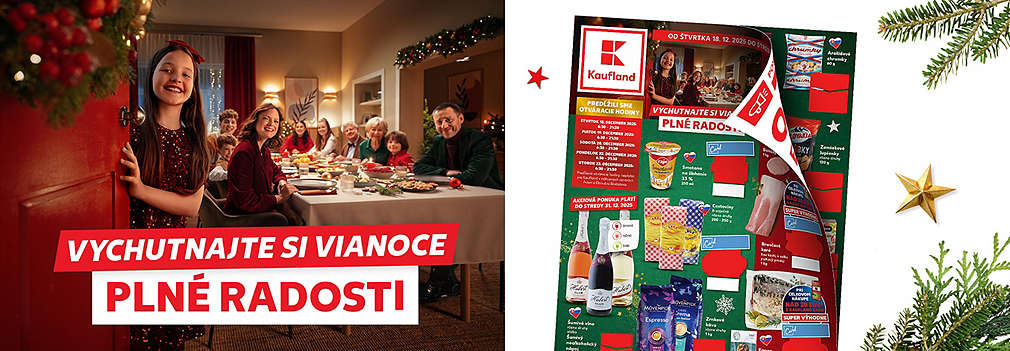 Prezrite si aktuálny leták Kaufland, platný od 18. 12. 2025! Vychutnajte si VIANOCE PLNÉ RADOSTI a objavte posledné predvianočné ponuky. Nájdete v ňom zľavy na mäso, šumivé vína, smotanu, čokolády a všetko potrebné na sviatočný stôl.