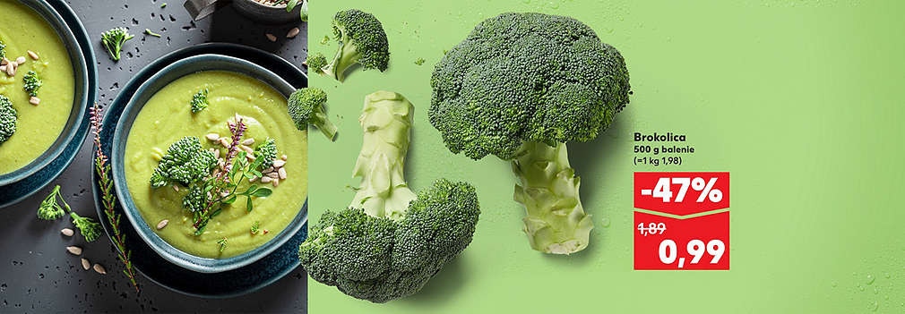 Začnite nový rok zdravo a lacno! Kúpte si čerstvú brokolicu (500 g balenie) so skvelou zľavou -47 %. Pôvodná cena 1,89 €, teraz v Kauflande len za 0,99 €. Ideálna do polievok aj ako zdravá príloha.