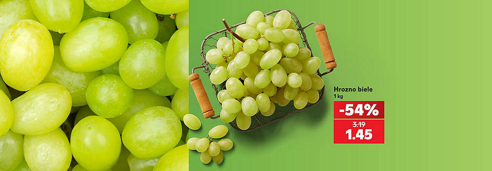 Doprajte si zdravú a sladkú maškrtu! Čerstvé Hrozno biele (1 kg) kúpite teraz v Kauflande za super cenu. S mimoriadnou zľavou -54 % zaň zaplatíte len 1,45 € (pôvodne 3,19 €). Vychutnajte si skvelú chuť ovocia a ušetrite viac ako polovicu!