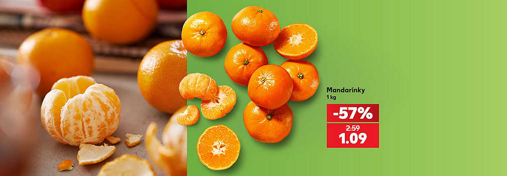 Doprajte si dávku vitamínov a sladké osvieženie! Čerstvé a šťavnaté Mandarínky (1 kg) kúpite teraz v Kauflande za super cenu. S mimoriadnou zľavou -57 % za ne zaplatíte len 1,09 € (pôvodne 2,59 €). Vychutnajte si skvelú chuť obľúbeného ovocia a ušetrite viac ako polovicu!