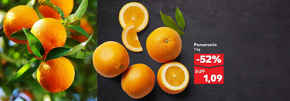 Doprajte si extra porciu vitamínov! Pomaranče (1 kg) kúpite teraz v Kauflande so skvelou zľavou -52 %. Pôvodná cena 2,29 €, teraz v rámci aktuálnej ponuky len za 1,09 €. Ideálna voľba pre čerstvú šťavu alebo zdravý snack.
