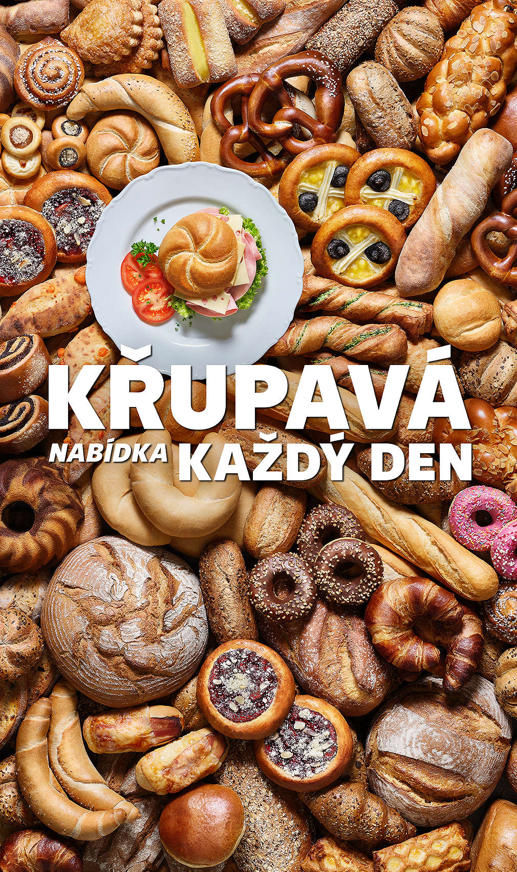 různé druhy slaného a sladkého pečiva - Křupavá nabídka každý den