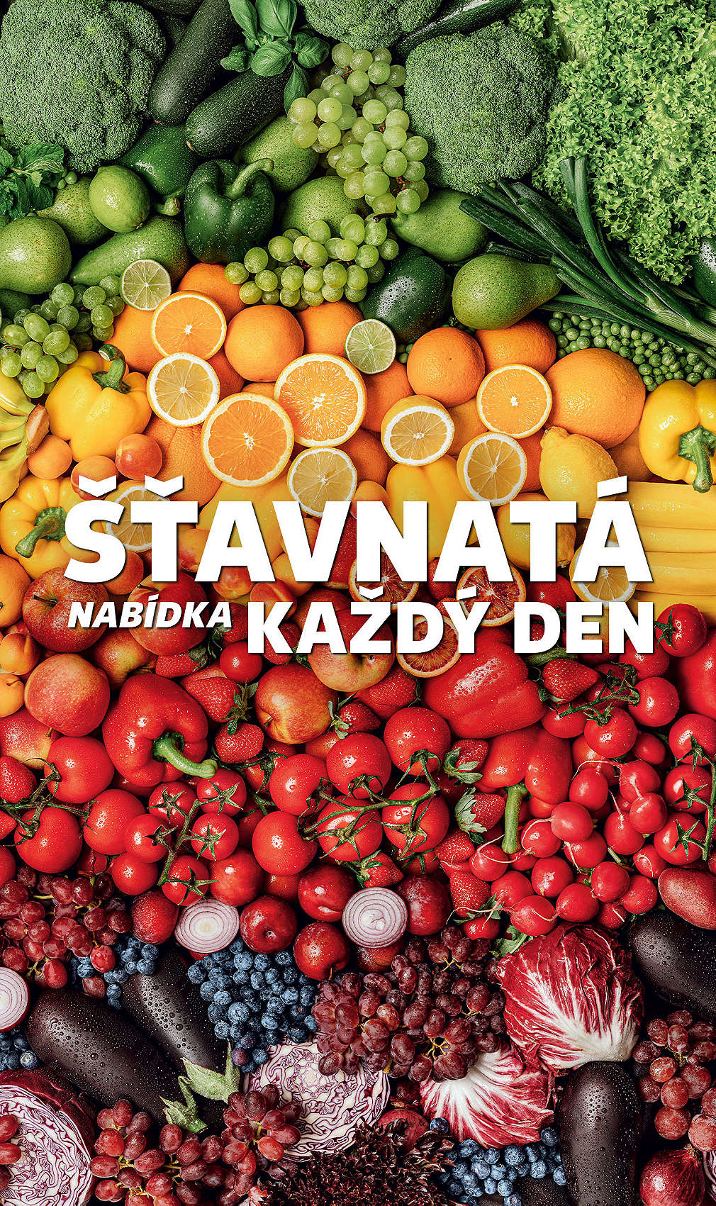 vyskládané ovoce a zelenina podle barev - Šťavsnatá nabídka každý den