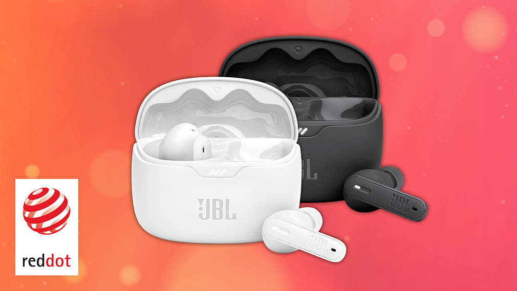 »JBL Tune Beam«; 49.99 Treuepreis; UVP 99.99; 50 % Treuevorteil⁵; reddot Award