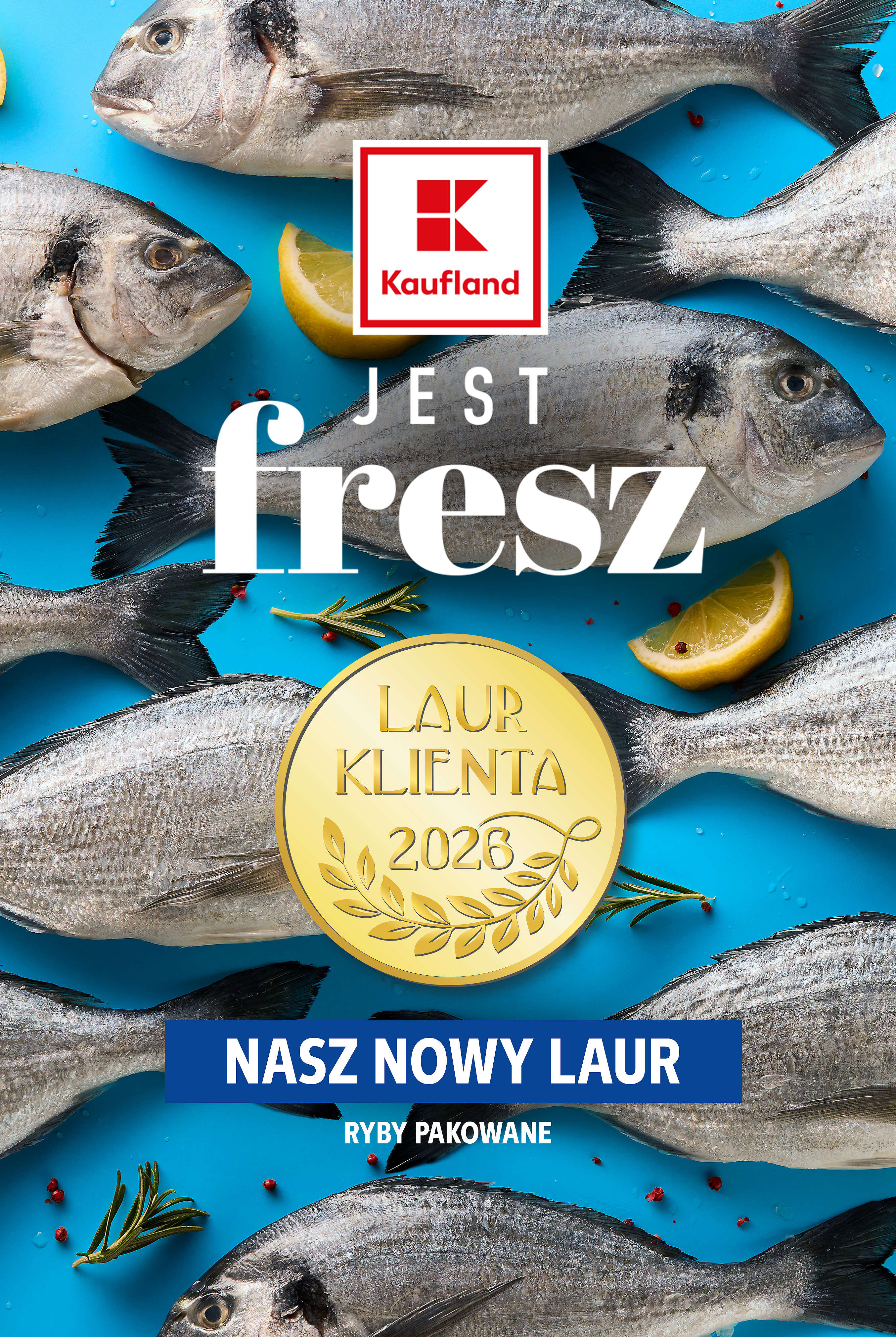 Kaufland jest FRESZ -i laur klienta 2026 na tle z świeżych ryb