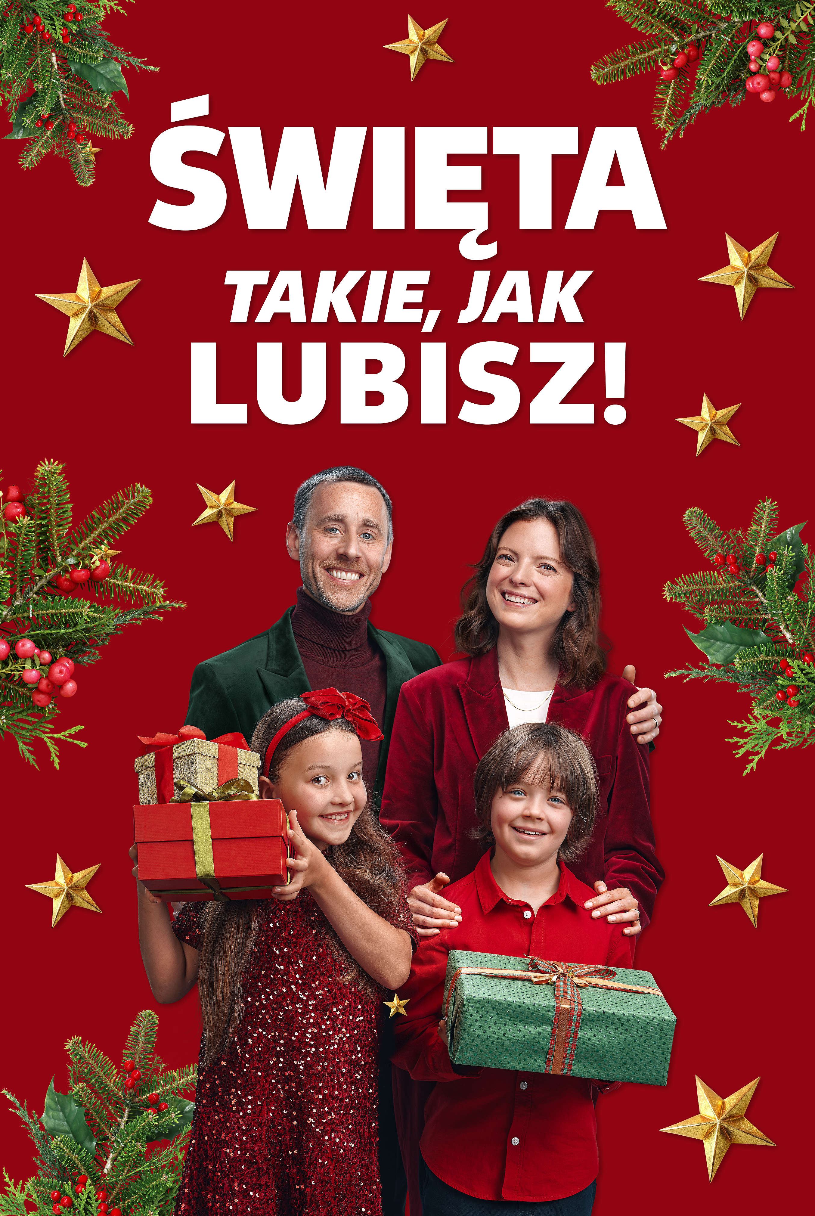 Rodzina z prezentami świątecznymi