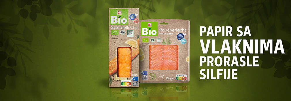 Dva K-Bio proizvoda čija ambalaža sadrži vlakna prorasle silfije