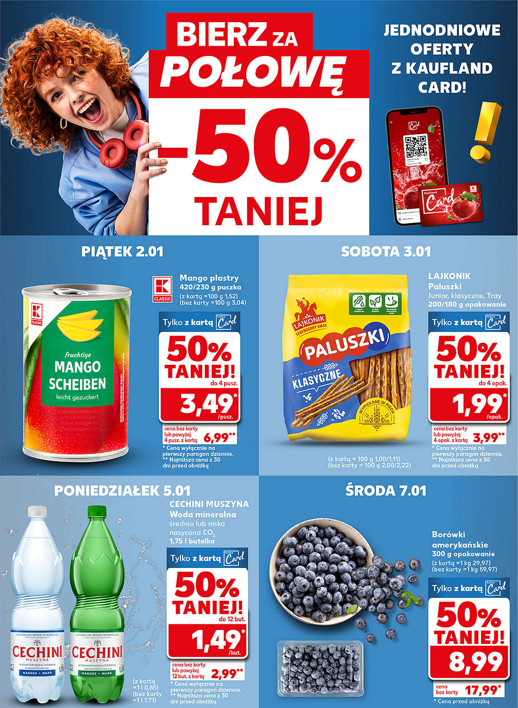 produkty za pół ceny w poszczególnych dniach