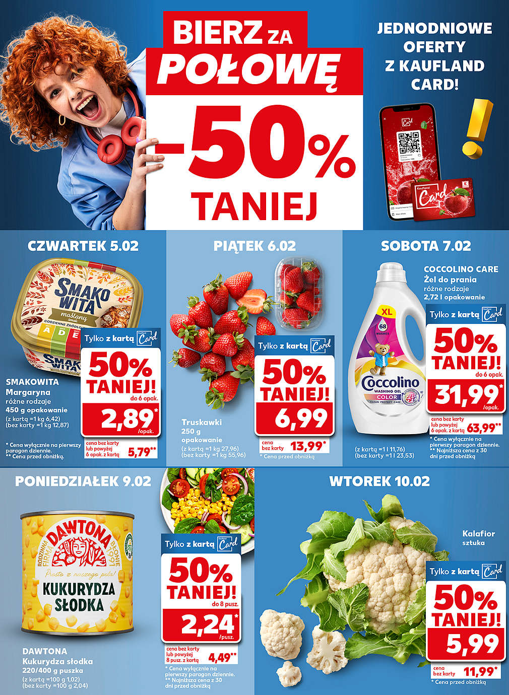 produkty za pół ceny w poszczególnych dniach