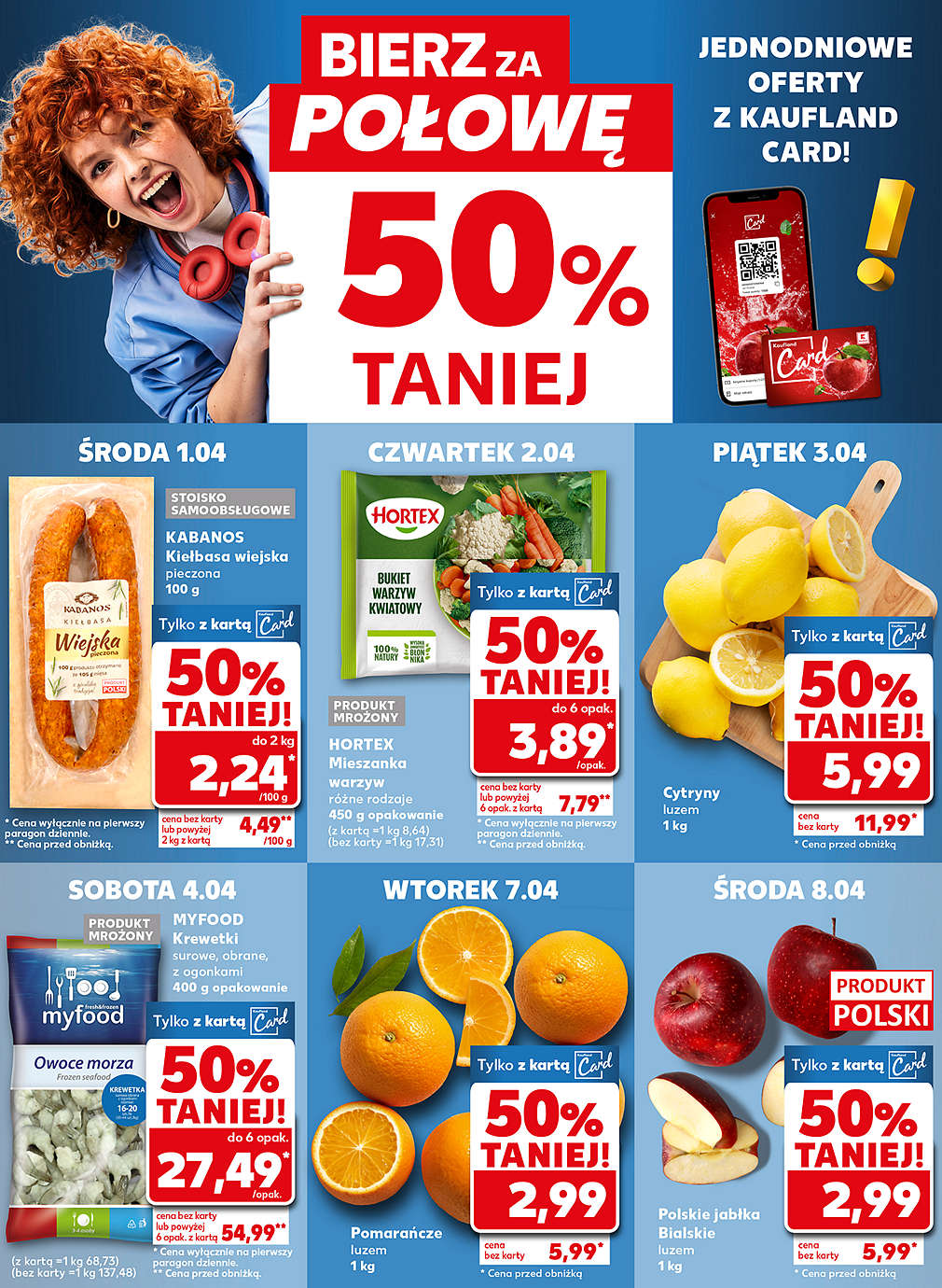 produkty za pół ceny w poszczególnych dniach